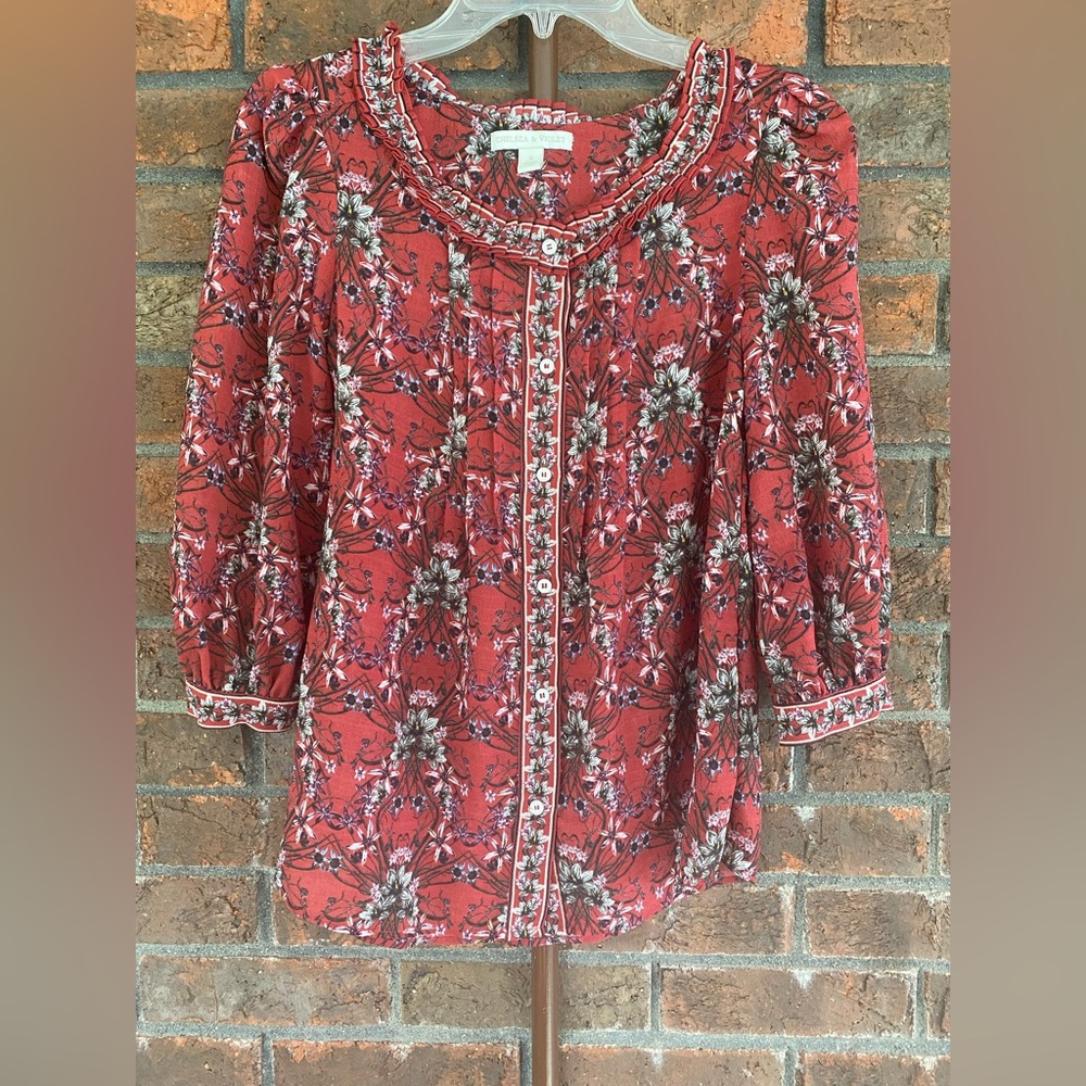 Chelsea and Violet blouse Small floral button front round neck
